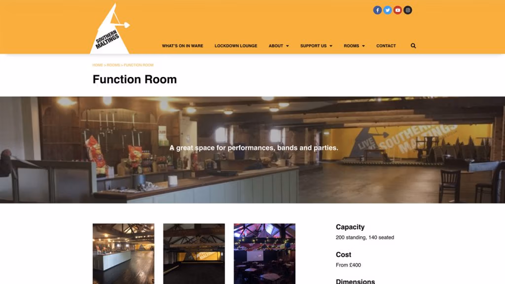 Southern Maltings website function room