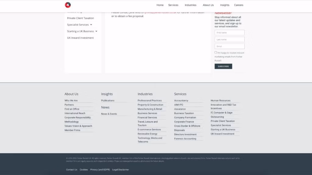 Parker Russell Website - Footer