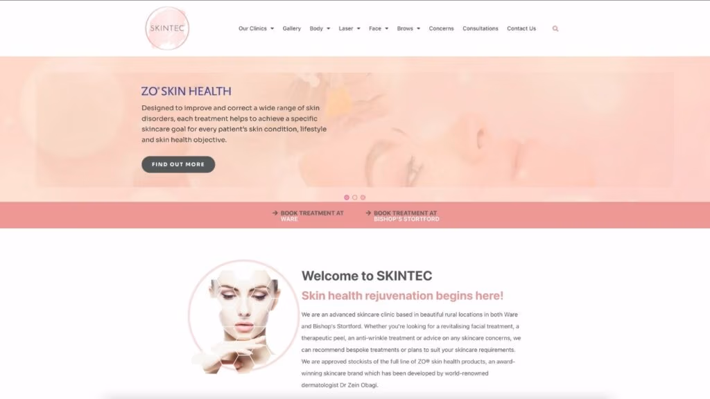 Skintec Website - Home Page